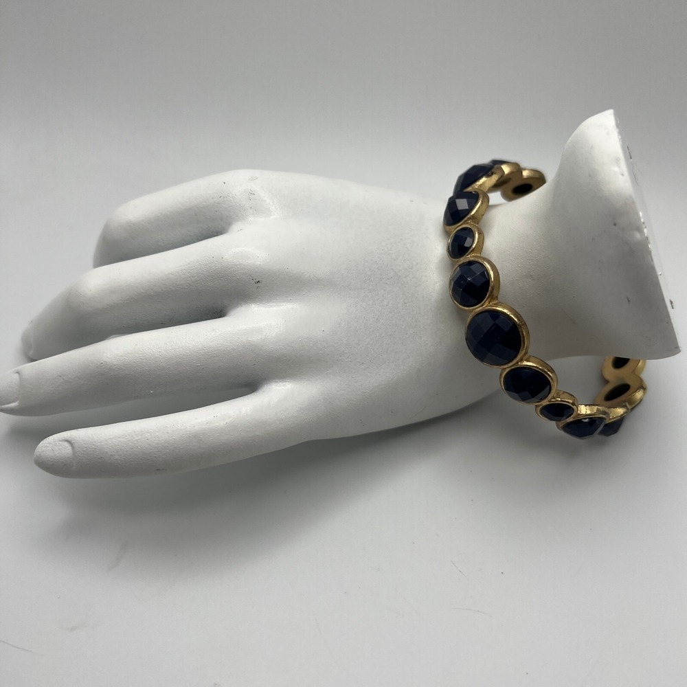 Womens Gold Tone Bracelet Navy‎ Blue Acrylic Faceted Stone Bangle
